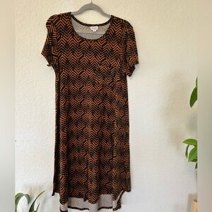 LuLaRoe Black and Orange Carly Style Chevron Midi Swing Dress